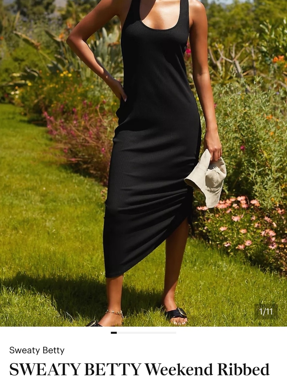 SWEATY BETTY Black Weekend Ribbed Midi Dress